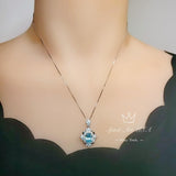 Blue Aquamarine Necklace - Royal Flower Style - 18KGP @ Sterling Silver - Gemstone Flower - Blue Aquamarine Pendant - March Birthstone #664