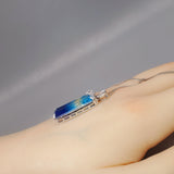 Blue Tourmaline Necklace Sterling Silver Rectangle Unique Design Aquamarine Style Blue Gemstone Jewelry #988