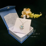 Blue Aquamarine Necklace - Royal Flower Style - 18KGP @ Sterling Silver - Gemstone Flower - Blue Aquamarine Pendant - March Birthstone #664
