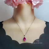 Large Teardrop Pink Sapphire Necklace - Sterling Silver Fuchsia Large 5 CT Pink Sapphire Pendant - White Gold Fuchsia Gemstone Jewelry #746