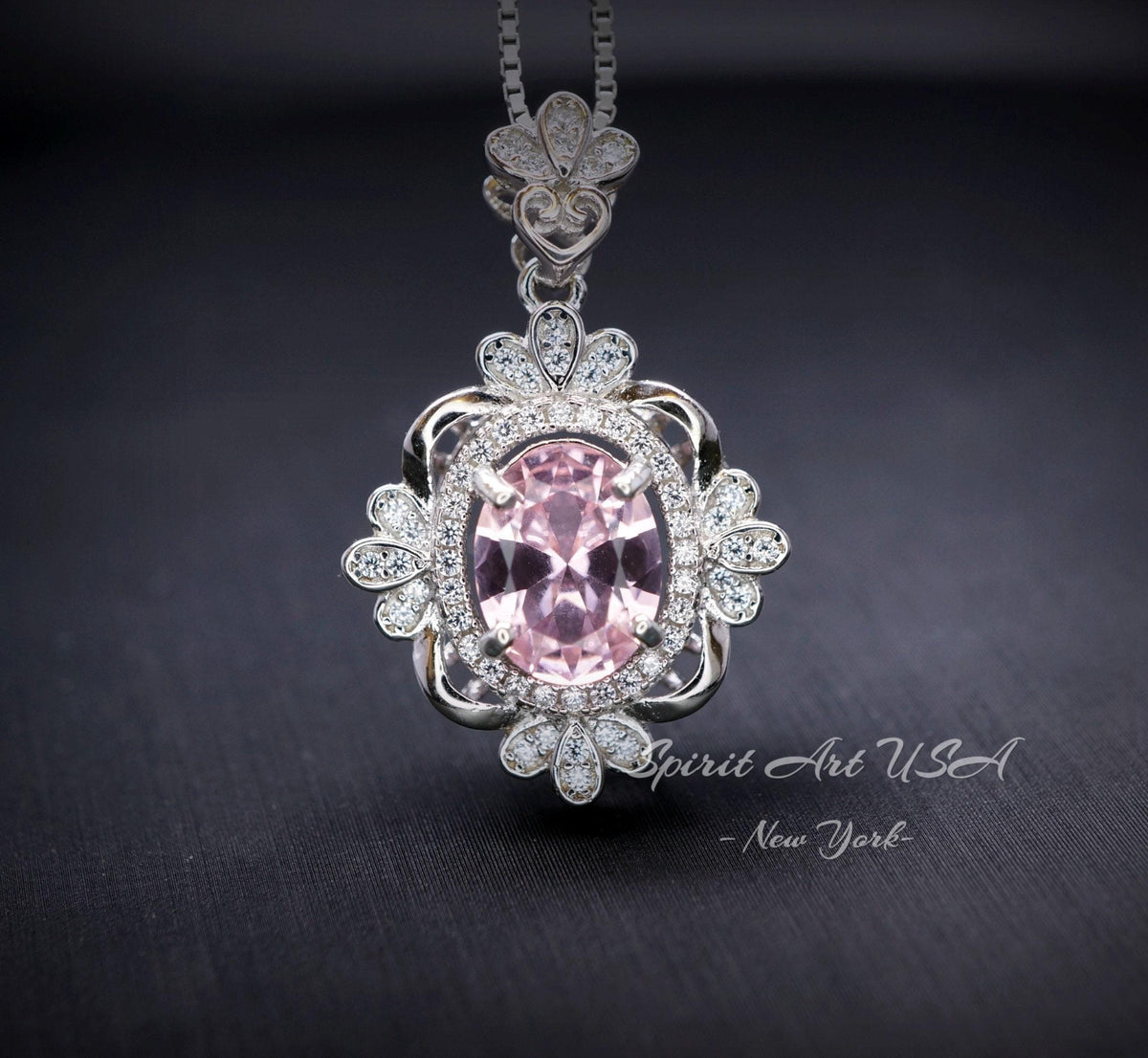 Pink Morganite Necklace - Sterling Silver Flower Gemstone 2.5 CT Morganite Pendant #643