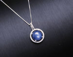 Blue Kyanite Necklace - Sterling Silver Kyanite Jewelry, Blue Kyanite Pendant - Round Crown Necklace 1111
