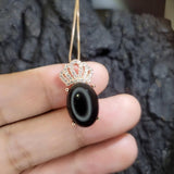 Black Onyx Necklace - Rose Gold Royal Crown Necklace - High Energy Frequency Protective Oval Natural Genuine Black Onyx Pendant #645