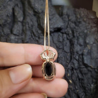 Black Onyx Necklace - Rose Gold Royal Crown Necklace - High Energy Frequency Protective Oval Natural Genuine Black Onyx Pendant #645