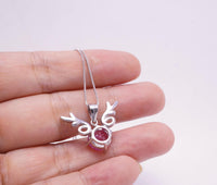 Deer Antler Pink Tourmaline Necklace - Sterling Silver 8mm Round Cut 2 Ct Pink Tourmaline Pendant #346