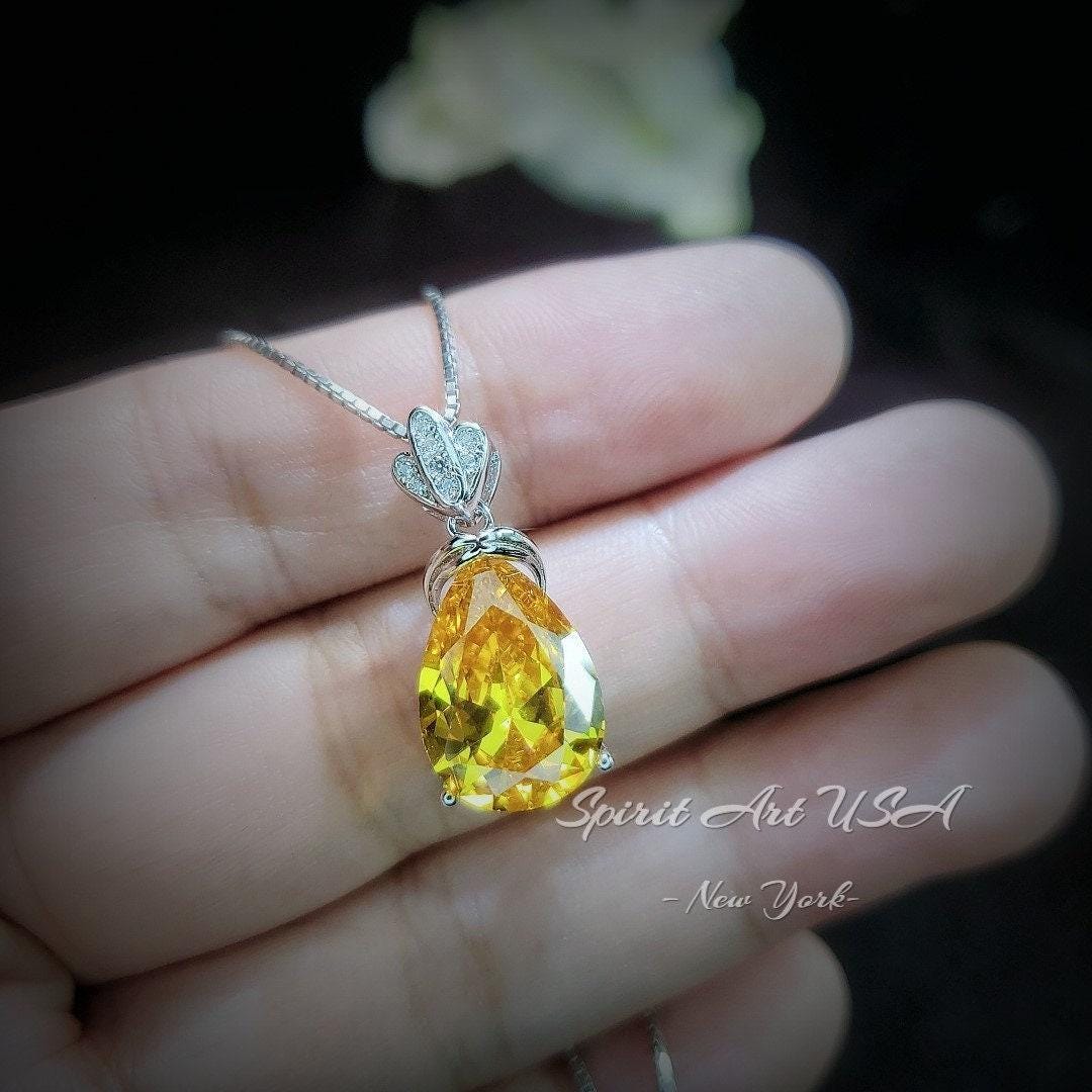 Human Created Yellow Moissanite diamond - 18kgp @ Sterling Silver Created Citrine Diamond Crown Style - 6 CT Yellow Moissanite Pendant #597
