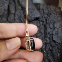 Black Onyx Necklace - Rose Gold Royal Crown Necklace - High Energy Frequency Protective Oval Natural Genuine Black Onyx Pendant #645