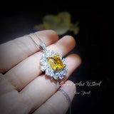 Yellow Moissanite Gemstone Necklace - Halo Square 7 CT Yellow Gemstone Pendant - November Birthstone-18KGP 925S #874