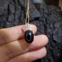 Black Onyx Necklace - Rose Gold Royal Crown Necklace - High Energy Frequency Protective Oval Natural Genuine Black Onyx Pendant #645