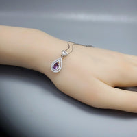 Tiny Natural Amethyst Necklace Sterling Silver Teardrop Halo Genuine Amethyst Jewelry #431