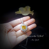 Yellow Moissanite Gemstone Necklace - Halo Square 7 CT Yellow Gemstone Pendant - November Birthstone-18KGP 925S #874