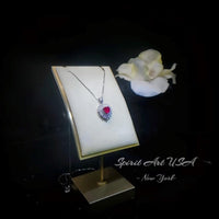 Double Halo Ruby Necklace - Red Ruby Heart Pendant - 18KGP @ Sterling Silver - Dainty Ruby Pendant - July Birthstone #268
