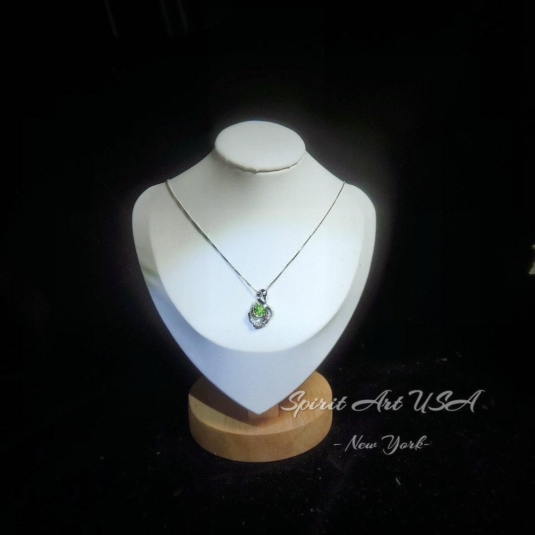 Genuine Peridot Sterling Silver Swan Necklace - Natural Green Peridot Pendant - 18KGP - August Birthstone #971