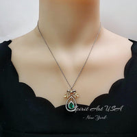 Teardrop Swiss Blue Topaz Necklace The Tree Of Life Pendant 18KGP @ Sterling Silver Olive branch 2.5 Ct Pear Cut Blue Topaz Jewelry #851