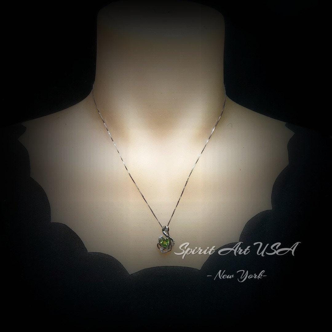 Genuine Peridot Sterling Silver Swan Necklace - Natural Green Peridot Pendant - 18KGP - August Birthstone #971
