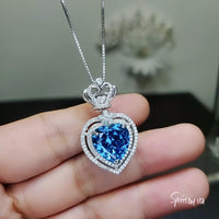 Large Blue Topaz Heart Necklace Full Sterling Silver Ocean Heart of the Ocean My Heart Will Go ON Topaz Pendant 1101