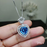Large Blue Topaz Heart Necklace Full Sterling Silver Ocean Heart of the Ocean My Heart Will Go ON Topaz Pendant 1101