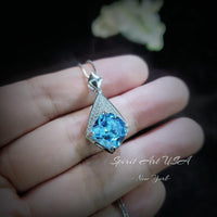 Aquamarine Necklace - Rhombic Style Blue Aquamarine Pendant- 18KGP Sterling Silver - Cushion Cut 6 CT - March Birthstone #599