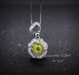 Genuine Peridot Necklace - Green Peridot Rose Flower Style - 18kgp Sterling Silver - Dainty Natural Green Peridot Pendant #454