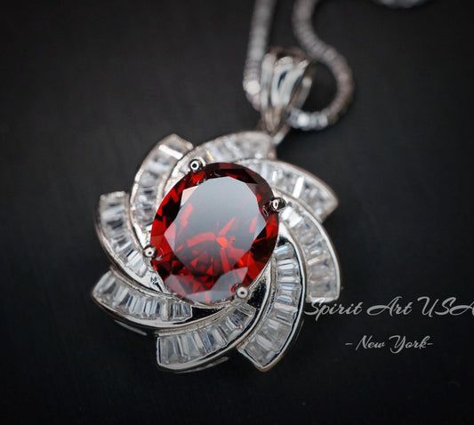 Large Garnet Spiral Necklace Gold coat Sterling Silver Gemstone Milky Way Spiral Galaxy Energy Vortexes Windmill Garnet Pendant 2.8 CT #854