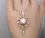 Natural Large White Pearl Necklace, 18KGP @ Sterling Silver - Sunflower Sun Sunshine Style Fresh water Pearl Jewelry #640