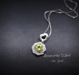 Genuine Peridot Necklace - Green Peridot Rose Flower Style - 18kgp Sterling Silver - Dainty Natural Green Peridot Pendant #454