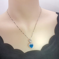 Large Blue Topaz Heart Necklace Full Sterling Silver Ocean Heart of the Ocean My Heart Will Go ON Topaz Pendant 1101