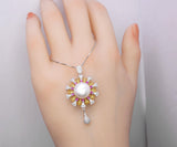 Natural Large White Pearl Necklace, 18KGP @ Sterling Silver - Sunflower Sun Sunshine Style Fresh water Pearl Jewelry #640