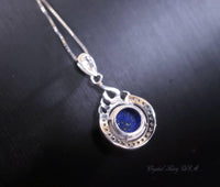 Lapis Lazuli Necklace - 18KGP @ Sterling Silver The Sacred Fire Flame Necklace Dainty Natural Blue Lapis Pendant - Round Halo Solitaire #343