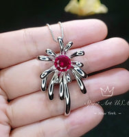 Sterling Silver Firework Ruby Necklace - Firework Necklace - White Gold Plated - July Birthstone - Ruby Jewelry #789