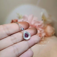 Tiny Genuine Amethyst Necklace - Sterling Silver Teardrop Gemstone 1.2 CT Amethyst Pendant February Birthstone - Halo Jewelry #357