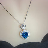 Large Blue Topaz Heart Necklace Full Sterling Silver Ocean Heart of the Ocean My Heart Will Go ON Topaz Pendant 1101