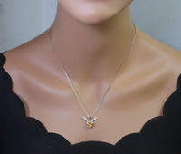 Sterling Silver Round Citrine Necklace - Deer Antler Pendant - November Birthstone - Angel Wing Round Cut 2 CT Natural Citrine Jewelry #372