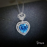 Large Blue Topaz Heart Necklace Full Sterling Silver Ocean Heart of the Ocean My Heart Will Go ON Topaz Pendant 1101