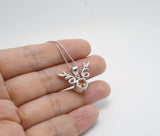 Sterling Silver Round Citrine Necklace - Deer Antler Pendant - November Birthstone - Angel Wing Round Cut 2 CT Natural Citrine Jewelry #372