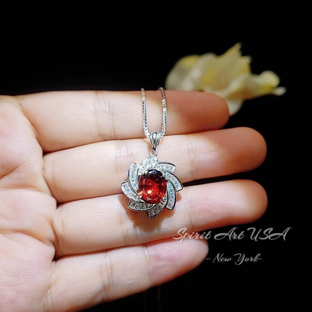 Large Garnet Spiral Necklace Gold coat Sterling Silver Gemstone Milky Way Spiral Galaxy Energy Vortexes Windmill Garnet Pendant 2.8 CT #854
