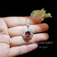 Large Garnet Spiral Necklace Gold coat Sterling Silver Gemstone Milky Way Spiral Galaxy Energy Vortexes Windmill Garnet Pendant 2.8 CT #854