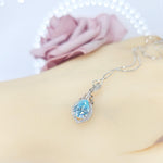 Aquamarine Necklace - 18KGP @ Sterling Silver Blue Aquamarine Pendant - Mini Teardrop Blue Gemstone March Birthstone #297
