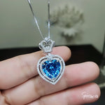 Large Blue Topaz Heart Necklace Full Sterling Silver Ocean Heart of the Ocean My Heart Will Go ON Topaz Pendant 1101