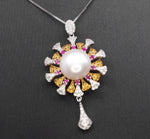 Natural Large White Pearl Necklace, 18KGP @ Sterling Silver - Sunflower Sun Sunshine Style Fresh water Pearl Jewelry #640