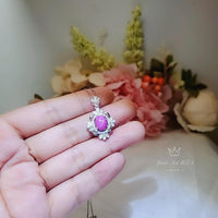 Star Ruby Necklace - Gemstone Royal Flower Ruby Pendant - 18KGP @ Sterling Silver - July Birthstone #749