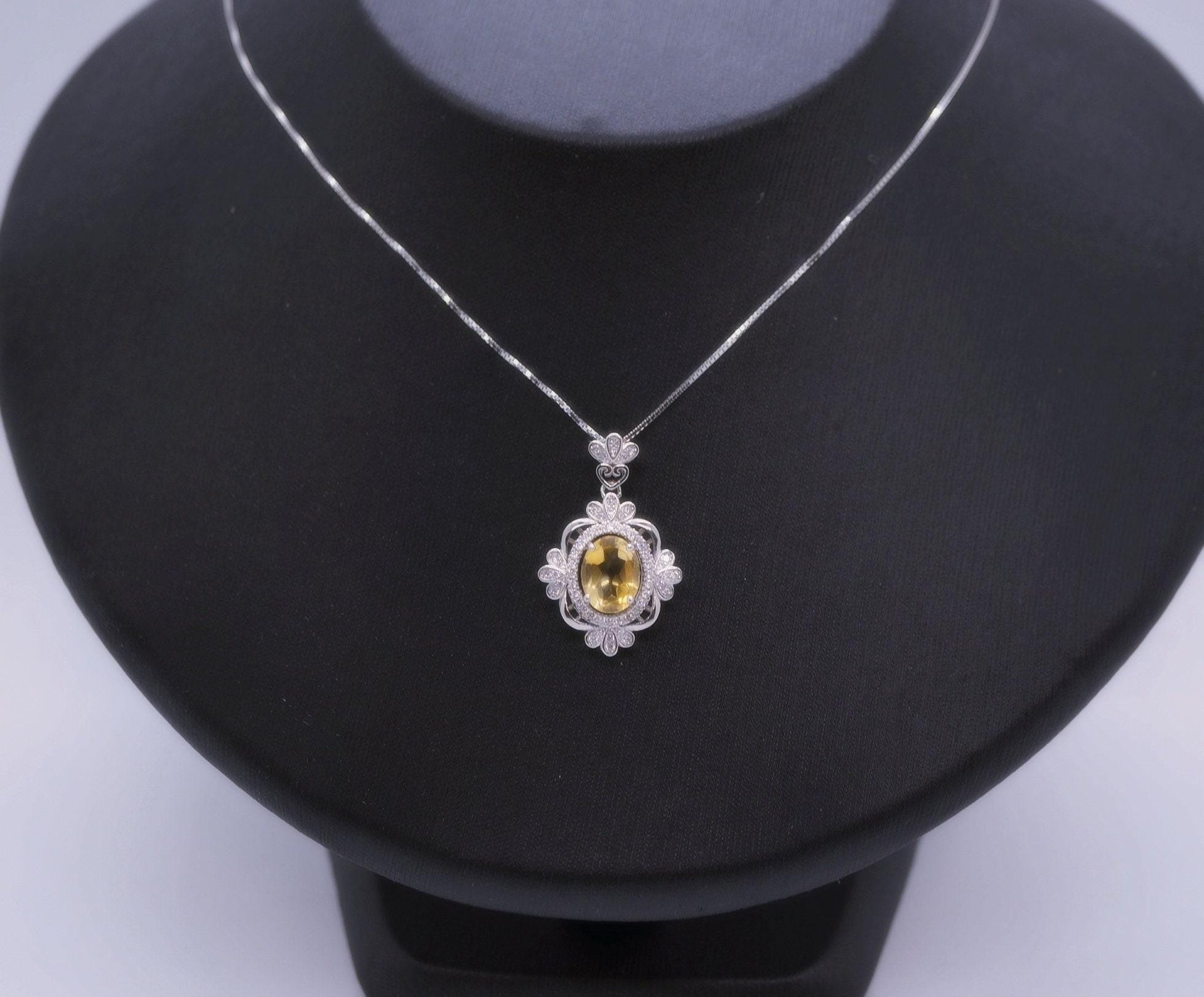 Genuine Citrine Necklace Sterling Silver Flower 2.1 CT Yellow Gemstone Pendant November Birthstone 18kgp #716