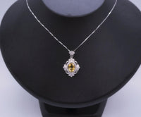 Genuine Citrine Necklace Sterling Silver Flower 2.1 CT Yellow Gemstone Pendant November Birthstone 18kgp #716