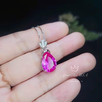 Royal Flower Pink Sapphire Necklace - 5 Ct Large Fuchsia Sapphire Pendant - Sterling Silver Pink Topaz Jewelry #787