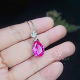 Royal Flower Pink Sapphire Necklace - 5 Ct Large Fuchsia Sapphire Pendant - Sterling Silver Pink Topaz Jewelry #787