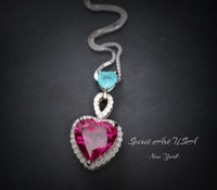 Ruby Necklace Sterling Silver - Double Heart Necklace - White Gold coated July Birthstone #649
