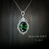 13 CT Large Emerald Necklace Royal Crown Oval Emerald Pendant Green Gemstone Jewelry Sterling Silver White Gold plated #914