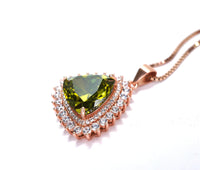 Large Triangle Green Peridot Necklace - Rose Gold Coated Sterling Silver High Quality Trillion Cut 8 CT Peridot Pendant #727