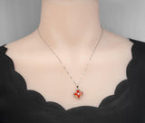 Red Orange Sunstone Necklace - Four leaf clover Tangerine Orange Sapphire Pendant - Sterling Silver Spessartite Garnet Jewelry 046
