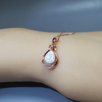 White Flash Opal Necklace - Rose Gold Sterling Silver Teardrop Opal Pendant - High Quality Bridal Wedding Opal Jewelry #243